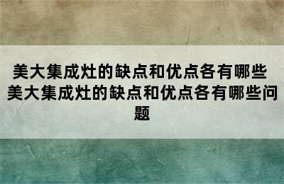 美大集成灶的缺点和优点各有哪些 美大集成灶的缺点和优点各有哪些问题